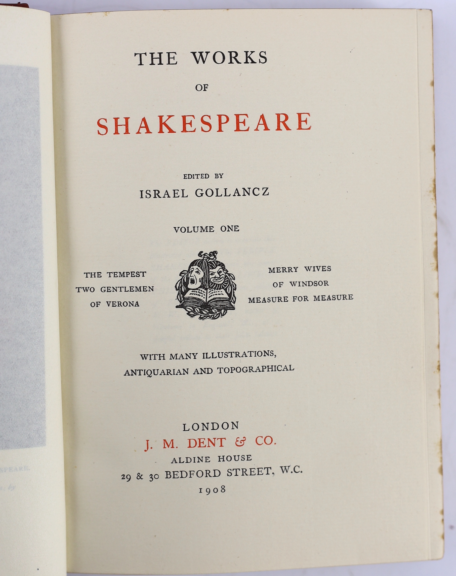 Shakespeare, William - The Works of ..., edited by Israel Gollancz, 12 vols, the large Temple Shakespeare Edition. earlier 20th century frontispieces (some coloured) and other illus.